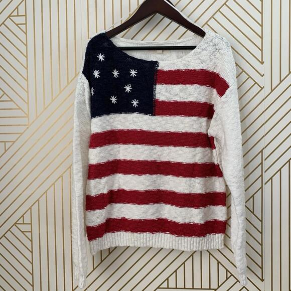 Lucky Brand Cotton Blend USA Flag Sweater striped Knit Pullover Stars & Stripes - Picture 2 of 9